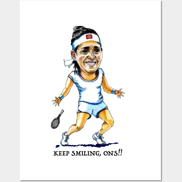 Ons Jabeur pro tennis player caricature Wall Art by dizzycat-biz